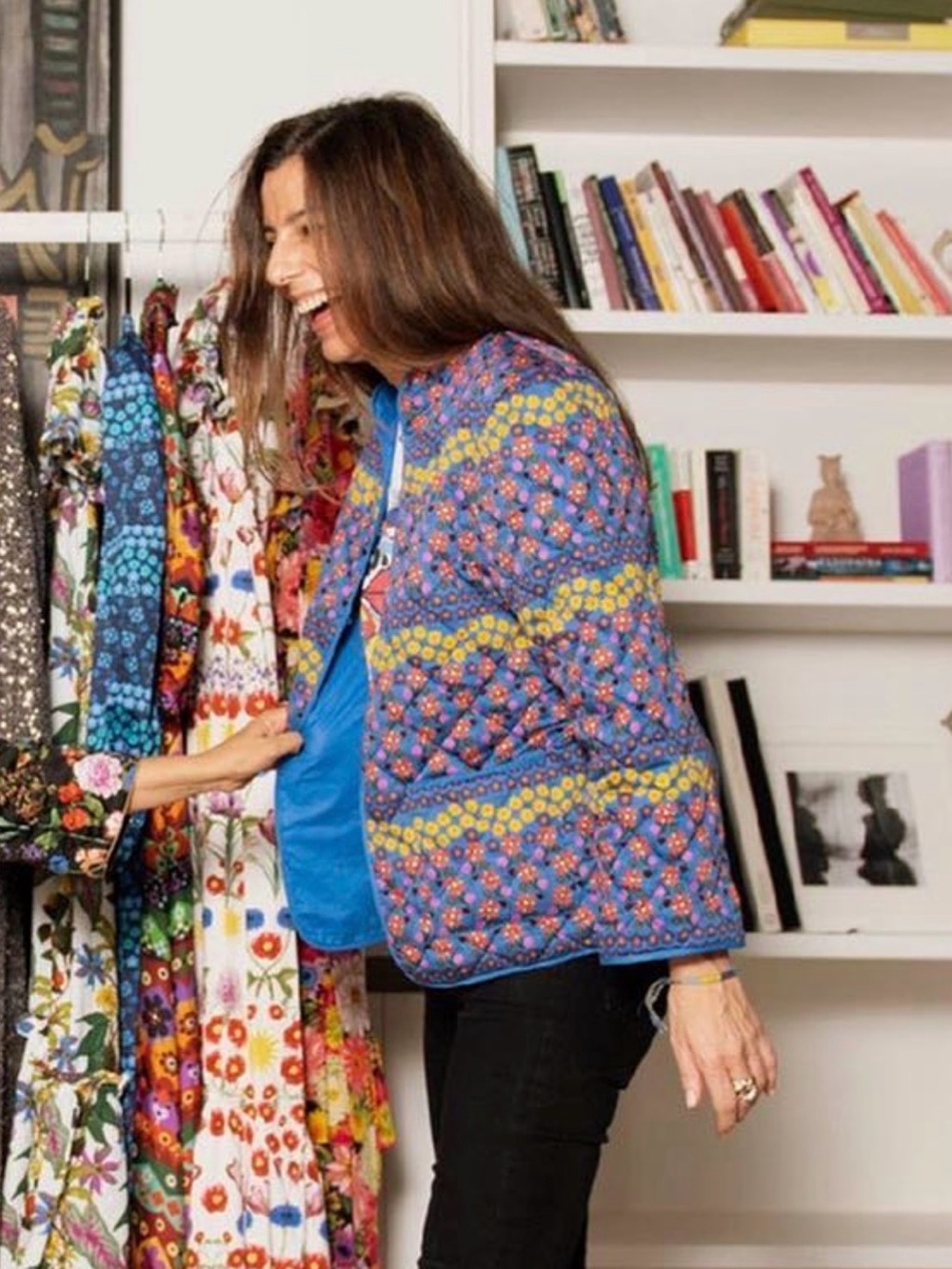 Borgo De Nor Talia Flower Power Cotton Quilted Blue Jacket